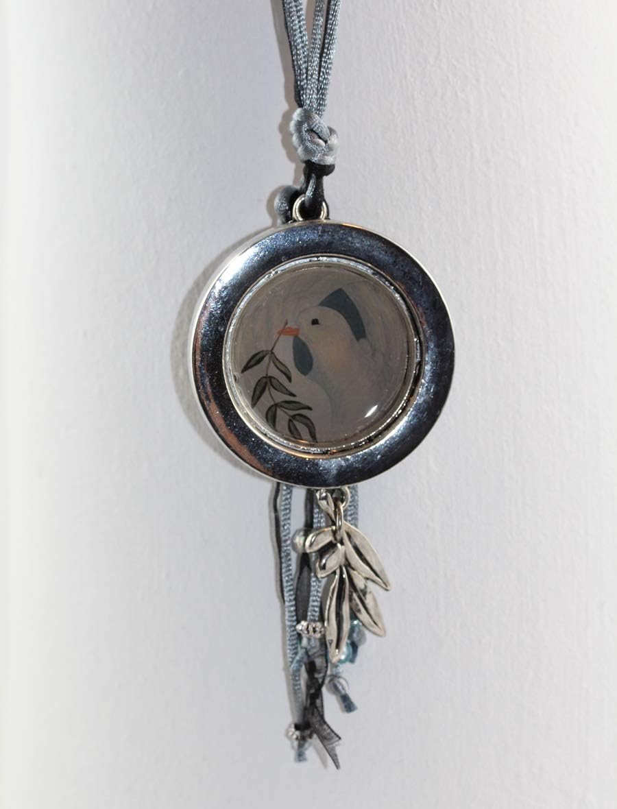 Long Artistic Lariat Necklace with Peace Dove Pendant and Bead Decor with Silky Cords, Love and Friendship Statement Jewelry Gift for Women, Doves4Peace Design for Happiness Series