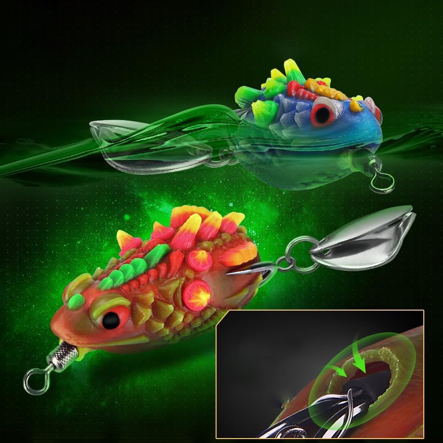 3pcs Simulation Frog Bait Upgrade Double Hook and Top Swivel Artificial Bait for Bass Catfish Fishing Bait