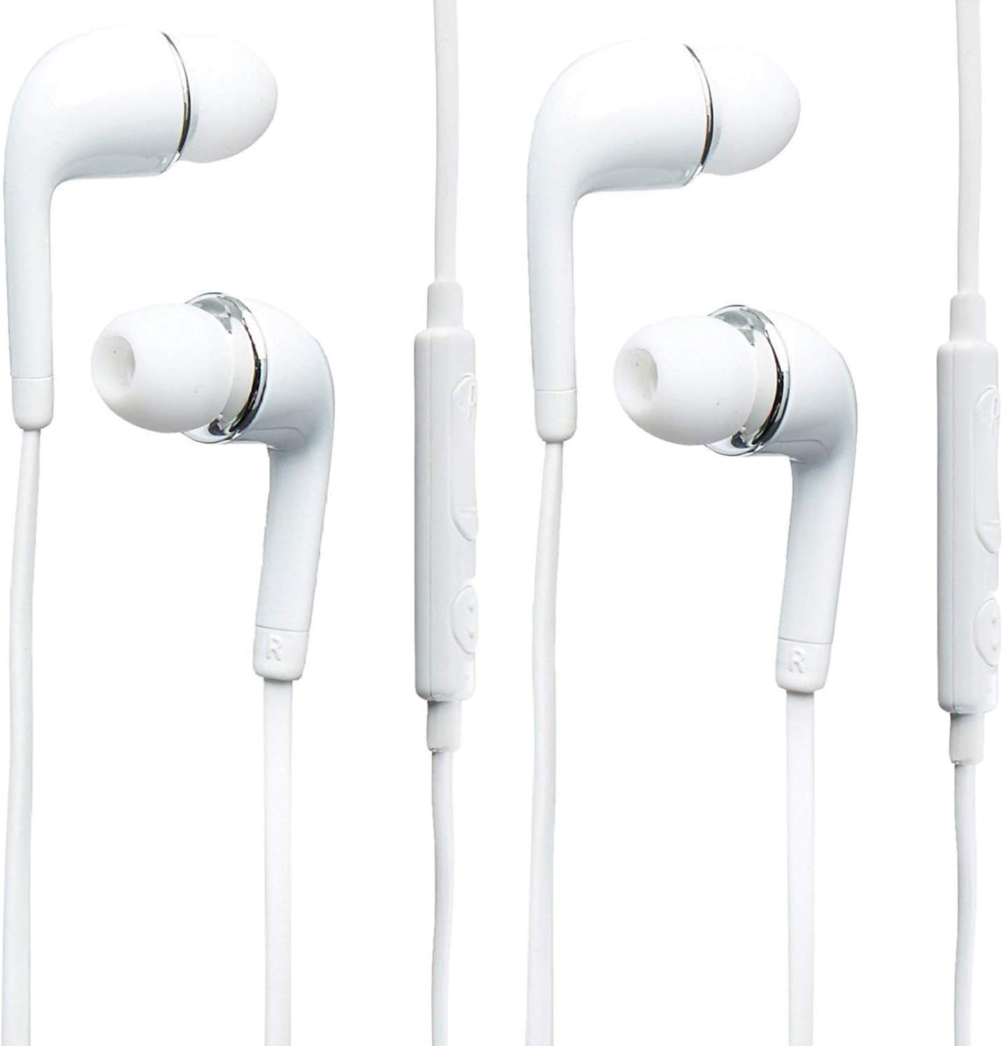 New Two (2) OEM Samsung 3.5mm Premium Sound/Stereo Earbud Headphones with Remote and Mic for Galaxy S6 S6 Edge S5 S4 Note Edge 4 3 2 EO-EG900BW and Two Cable Ties Cable Organizers Bundle Package (Bul
