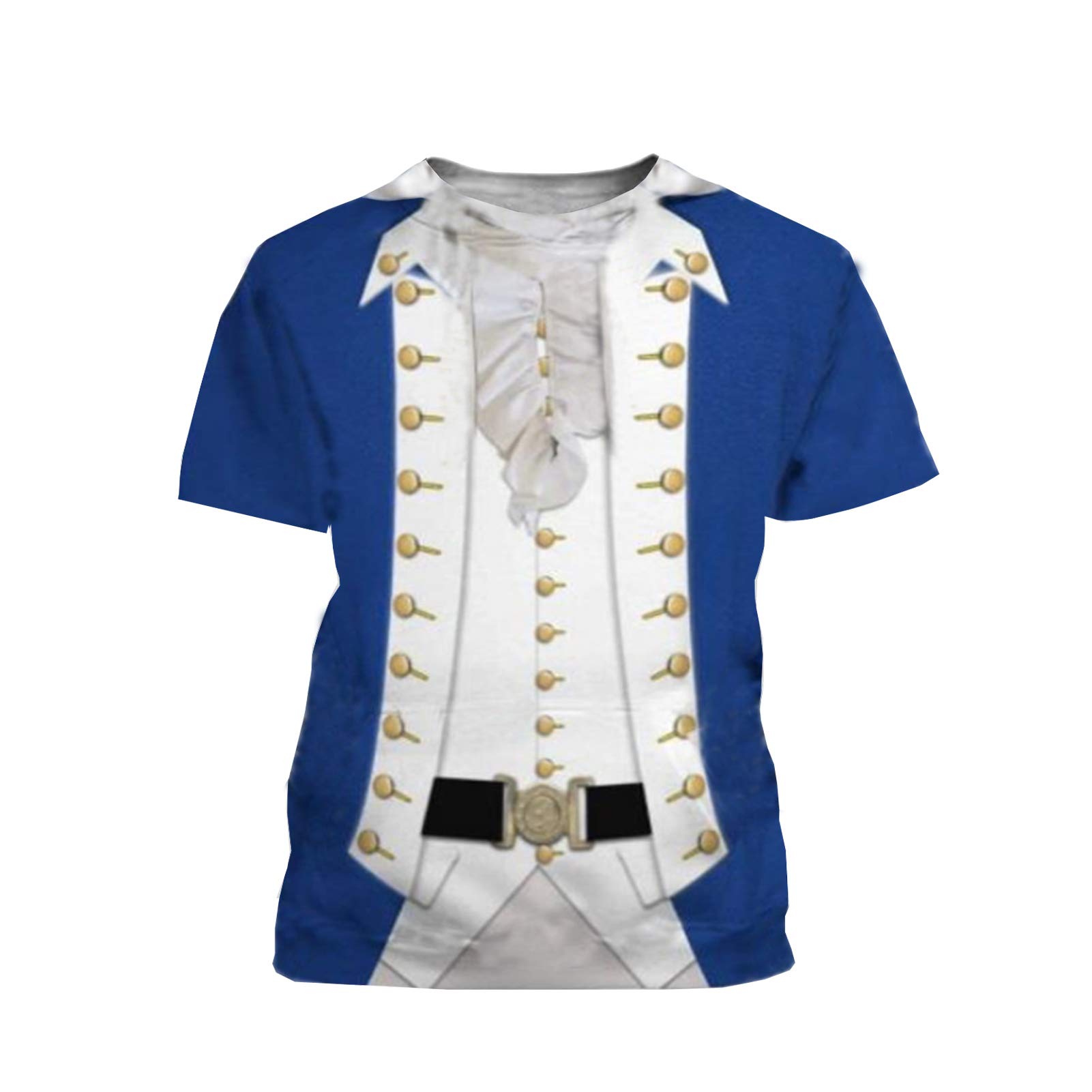 Ucosbros Historical Shirt Revolutionary War Uniform Costume 3D Printed Army T Shirt Halloween Cosplay, Blue Hamilton Ts, Large