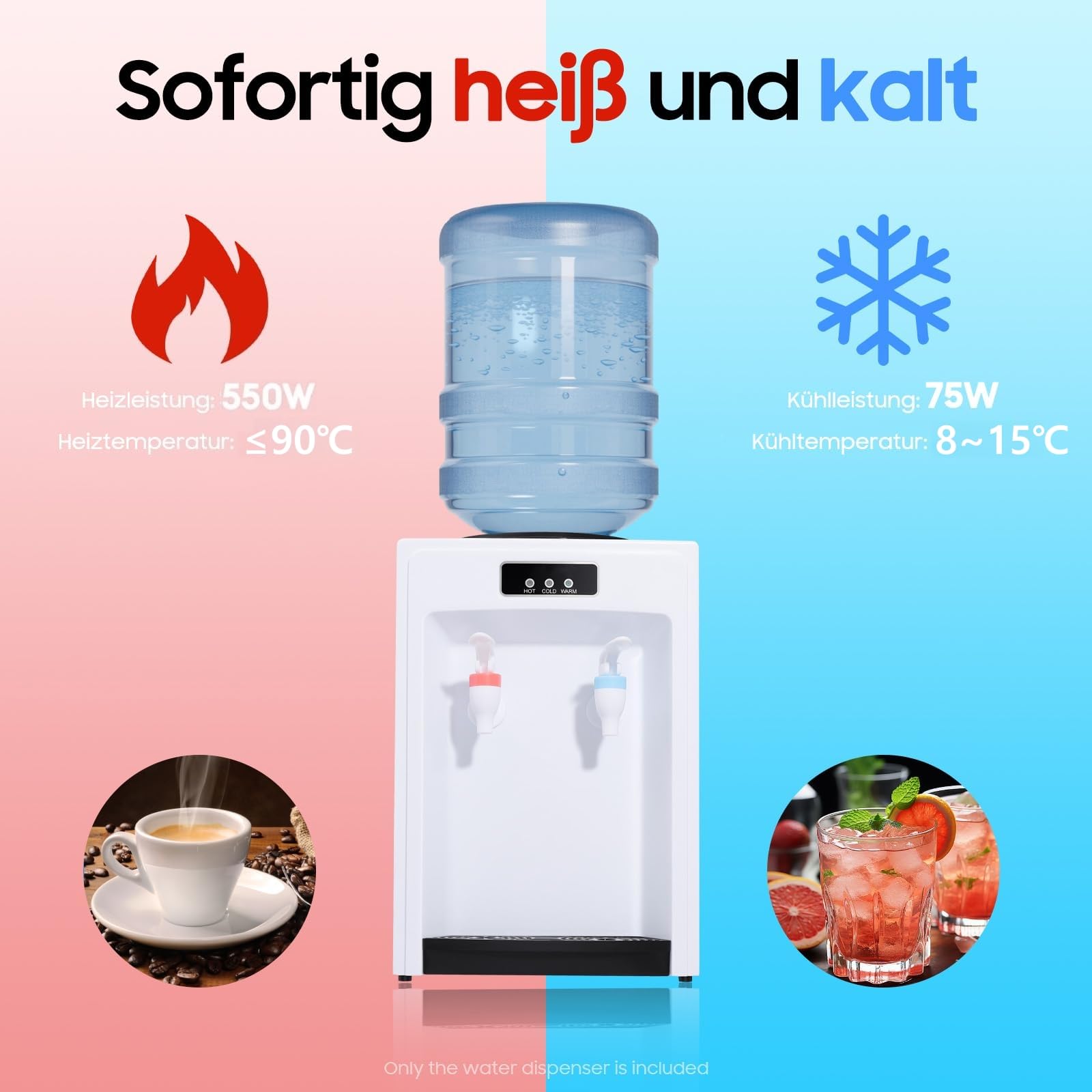 550W Elektrischer Wasserspender mit Kühlung Kalt-warm Mini Wasserspender für Den Haushalt 220 V Water Dispenser Kaltwasserspender Wasser Spender (Schwarz und Weiß)
