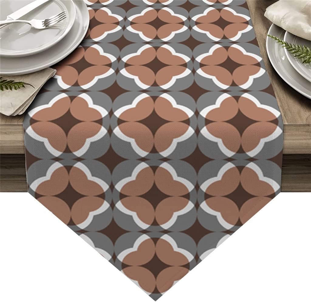 Geometric Figures Texture Brown Table Runners Holiday Wedding Decor Dinning Table Cover Christmas Decorations Table Cloth(41x183cm)