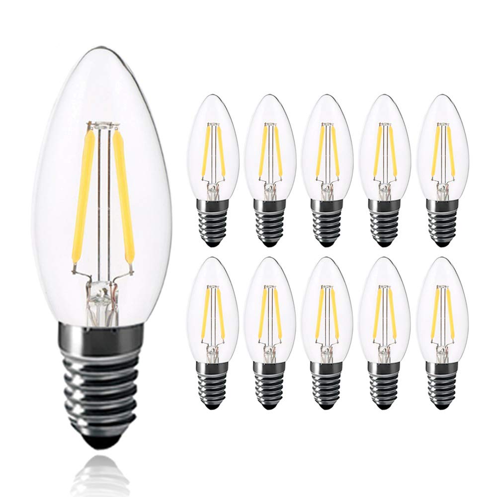 Chao Zan E14 LED Candle Bulbs 2W, Led Filament Light Bulb, C35 Small Edison Screw Chandelier Lamp Bulb, 20-25W Equivalent, Cool White 6000-6500K, 10 Pack