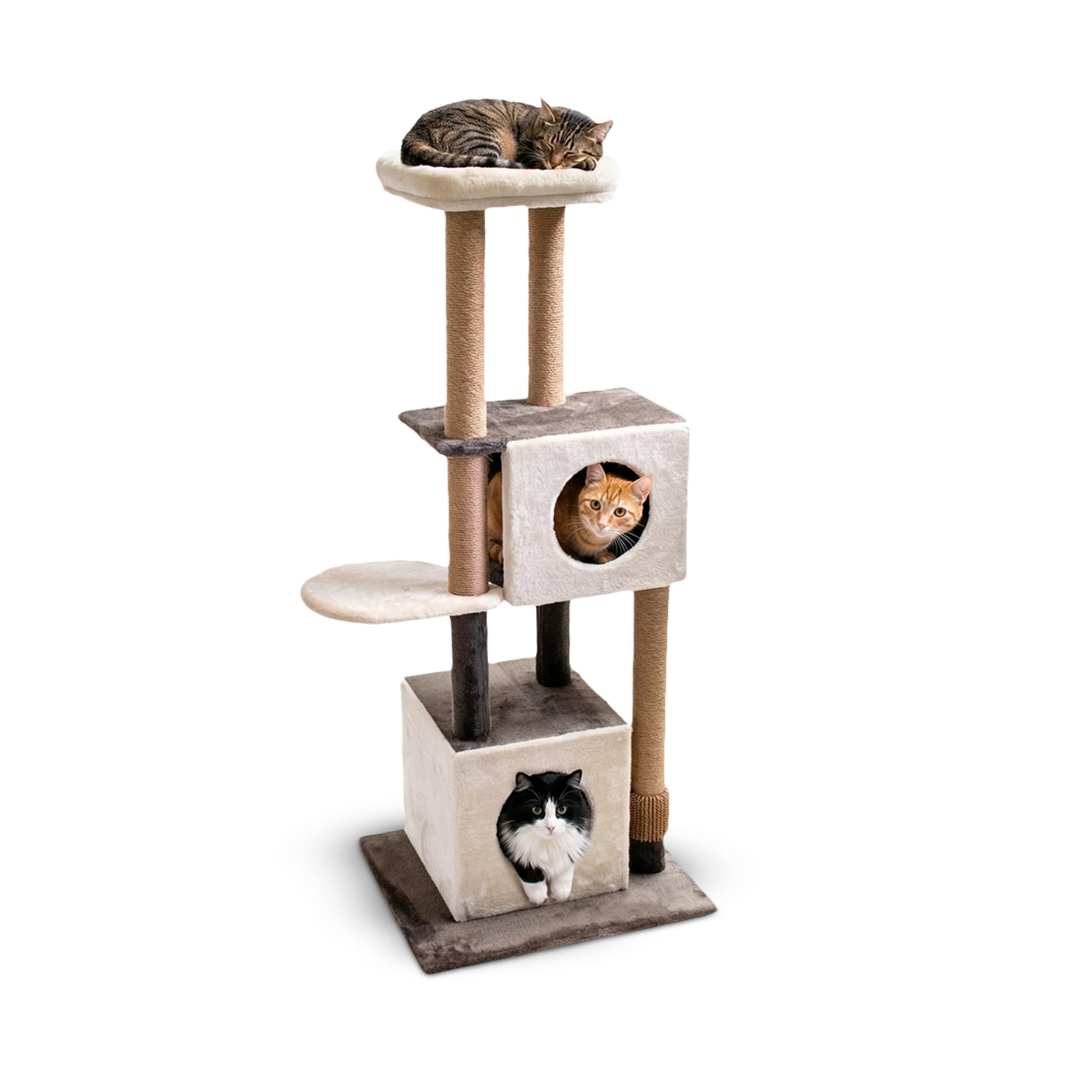 Aqpet XXL Scratching Post 140 cm Sisal Rope with Double Kennel and Platform for Maximum Fun for Your Cat
