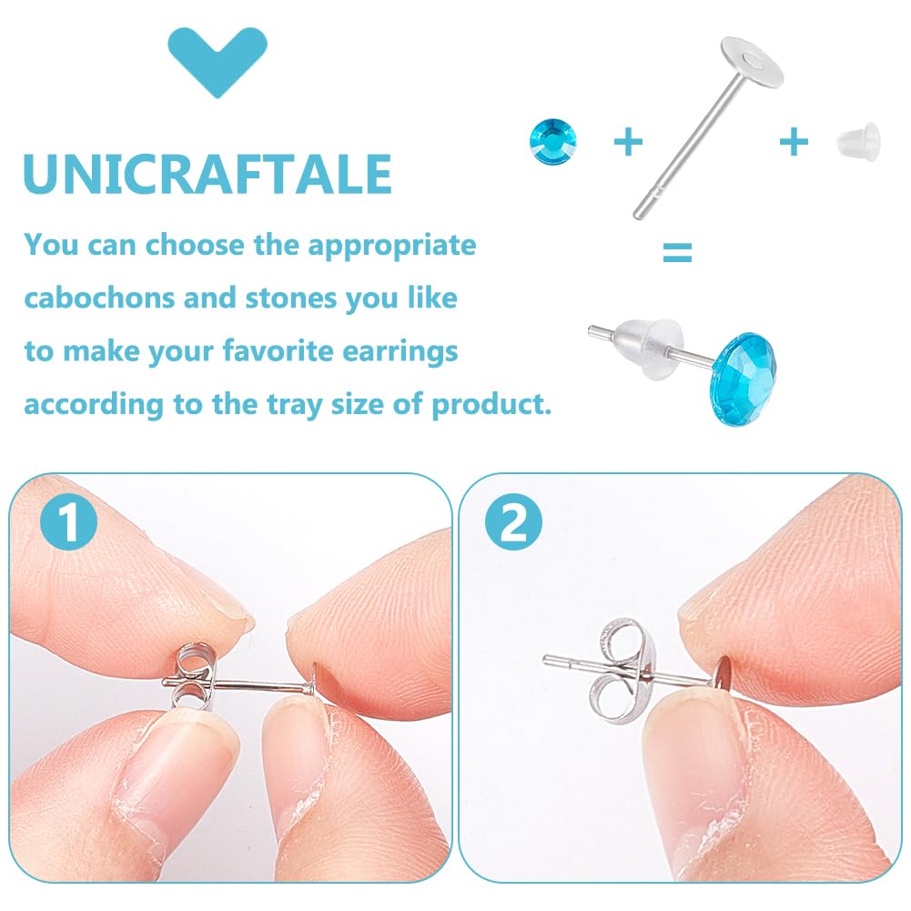 UNICRAFTALE 300 orecchini a perno piatti in acciaio inox, con passante, farfalla, piatti e rotondi, bianchi