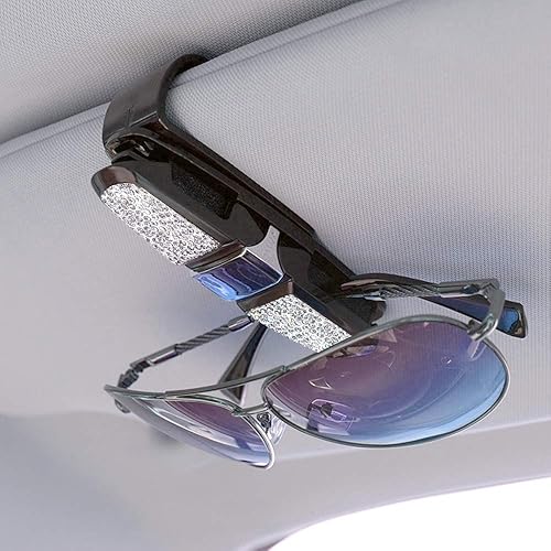 Miniatura 2 de Paquete de 2 soportes para lentes para visera solar de automóvil, clip de soporte para lentes con diamantes de imitación de cristal a la moda,