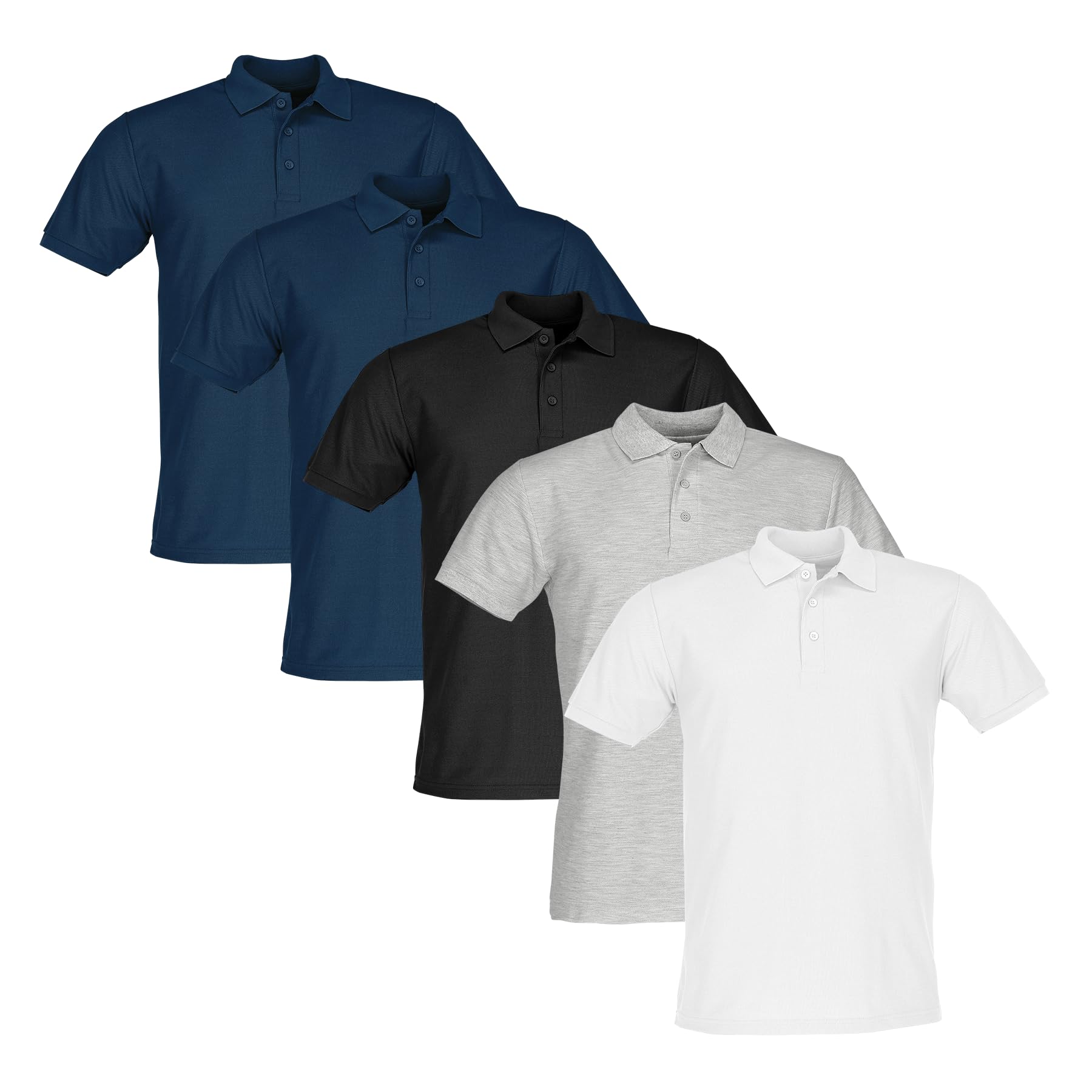 Fruit of the Loom Lot de 5 polos piqué 65/35 pour homme + sacs en tissu tissé 24 - Tailles S, M, L, XL, XXL, 3XL, 4XL, 5XL - Différents ensembles de couleurs