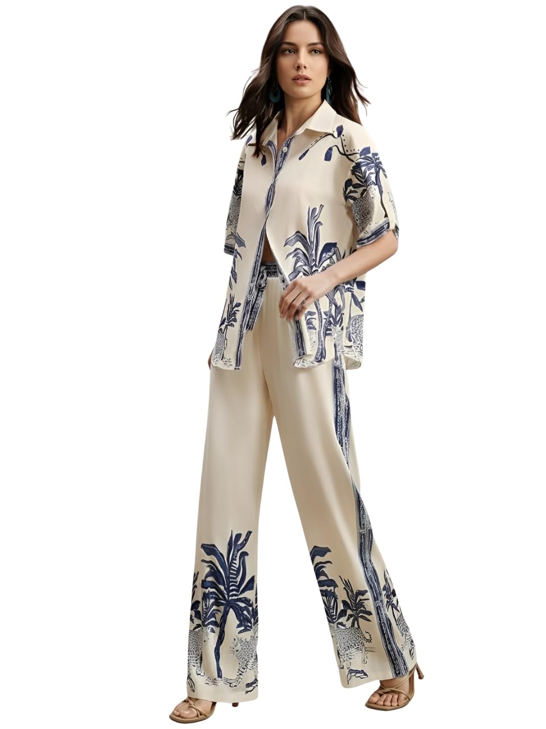 nainvish Women Cotton Printed Kurta Pant Co Ord Set Palm Tree Design Soft Fabric Comfortable Daily Outfit-picture-22