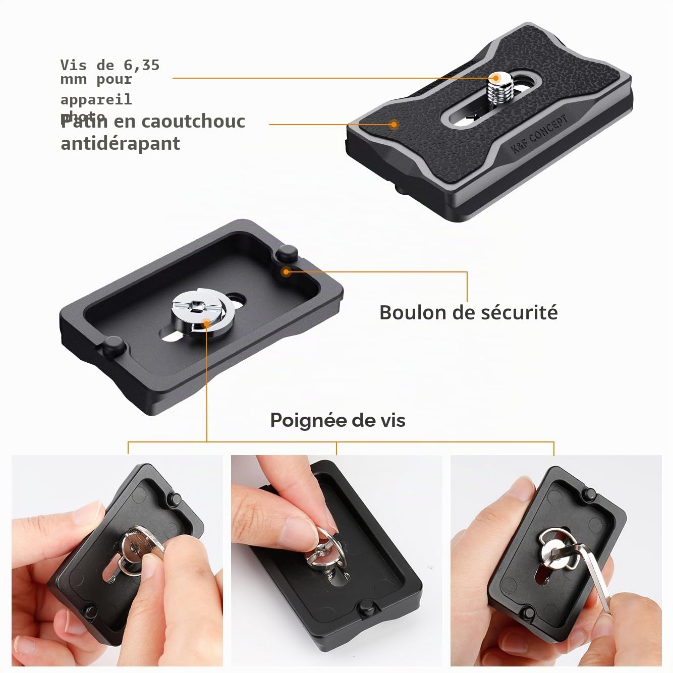 K&F Concept Rotule Ball Tête vis 3/8" en Aluminium Ball Head Adaptateur 360° Rotatif avec Plaque Rapide de Vis 1/4" pour Trépied et Caméra Charge Max 10KG
