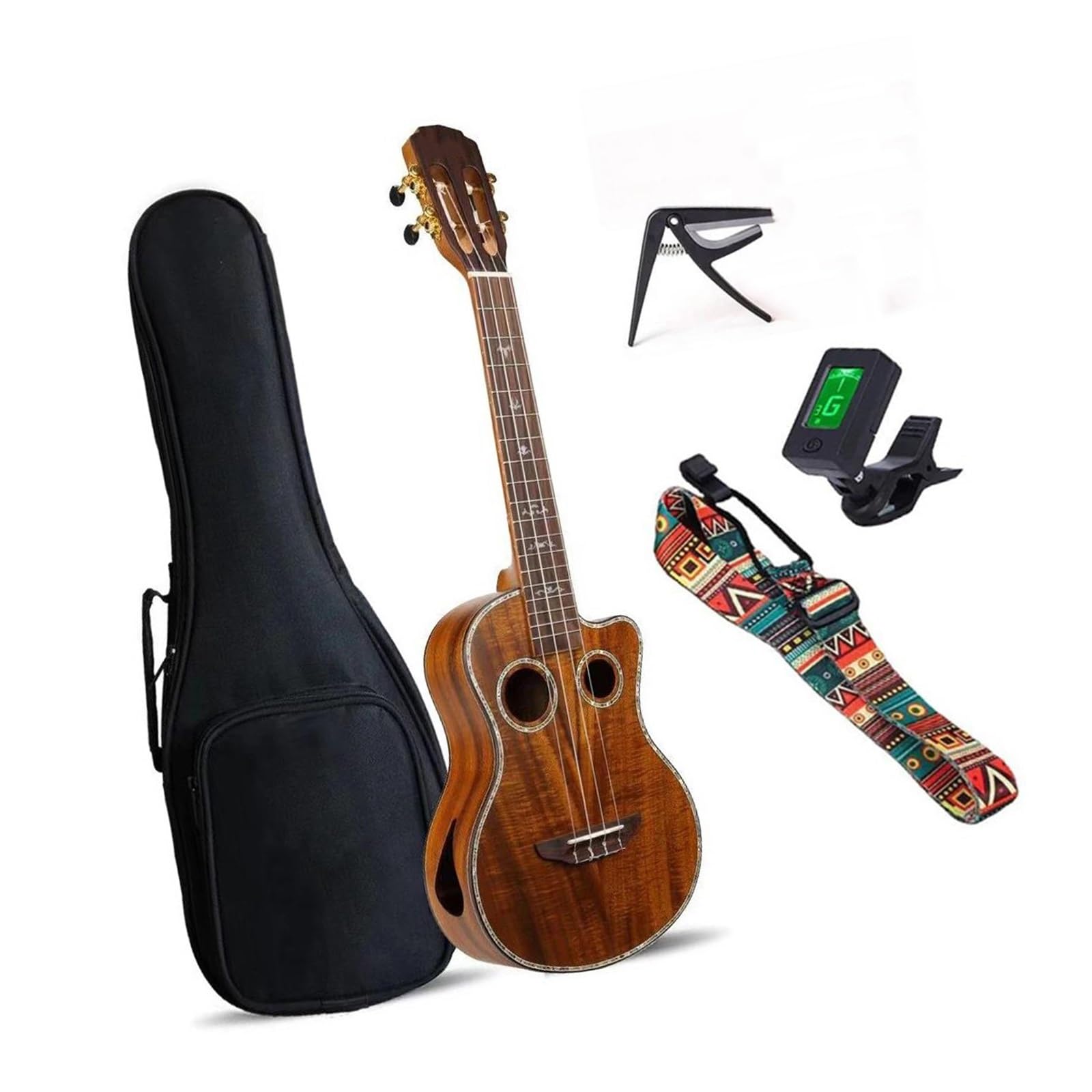 26 Calowe Mini Ukulele Z Drewna Akacjowego Z Dwoma Otworami Dźwiękowymi Zawiera Etui I Akcesoria Ukulele Dla Dorosłych