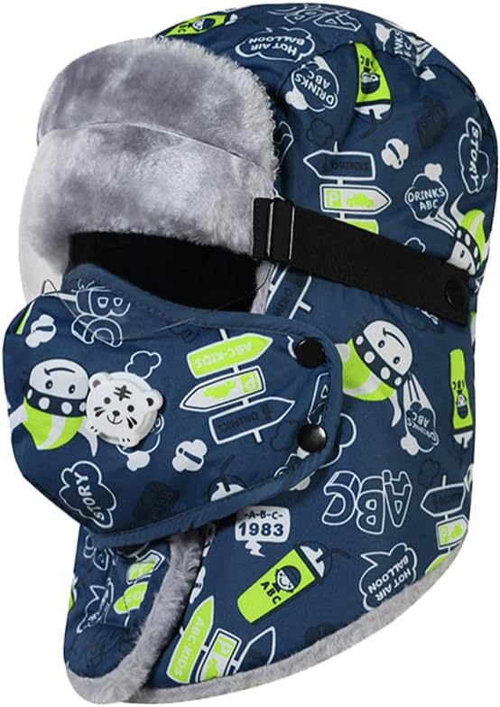 Trapper Hat Outdoor Warm Ski Hat Winter Suitable for Boys and Girls (80% Polyester, Blue (Warm hat+Goggles+Wind mask))