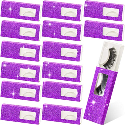 50 Pieces False Eyelash Packaging Box Empty Eyelash Case Glitter Paper Plastic Eyelash Storage Box False Lashes Holder Storage Box with Lash Tray for Women Girls Makeup False (Purple)