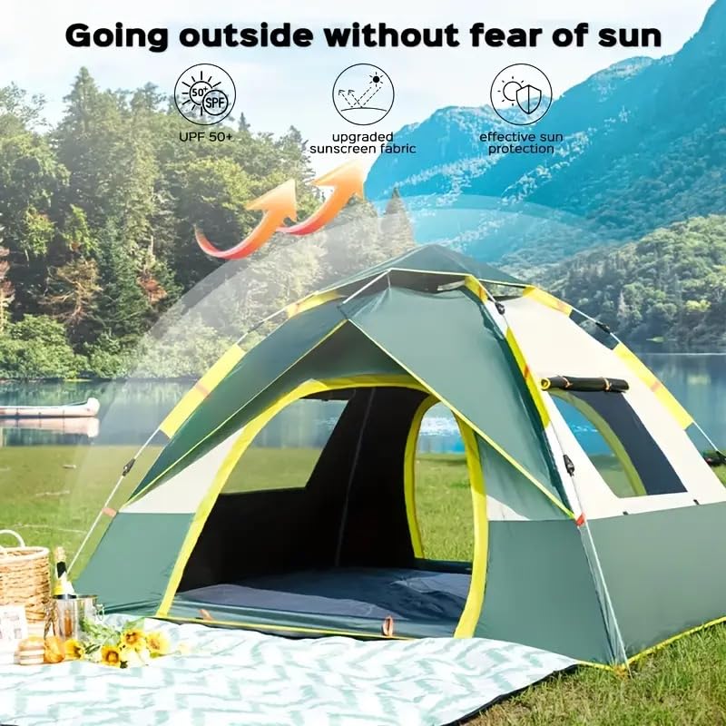 Carpa Camping Instantánea Verde y Amarillo 4 Personas miniatura 4