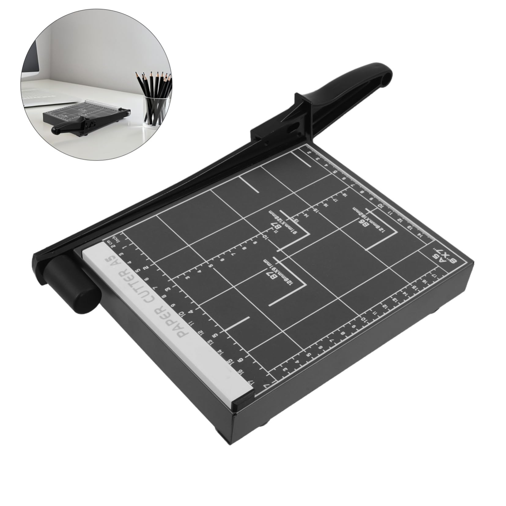 Taglierina a Ghigliottina A5 Nera, Capacità 12 Fogli, Taglio Preciso | Metallo e Plastica, Blocco di Sicurezza Integrato, per Foto e Documenti, Uso Scrapbooking e Progetti Scolastici