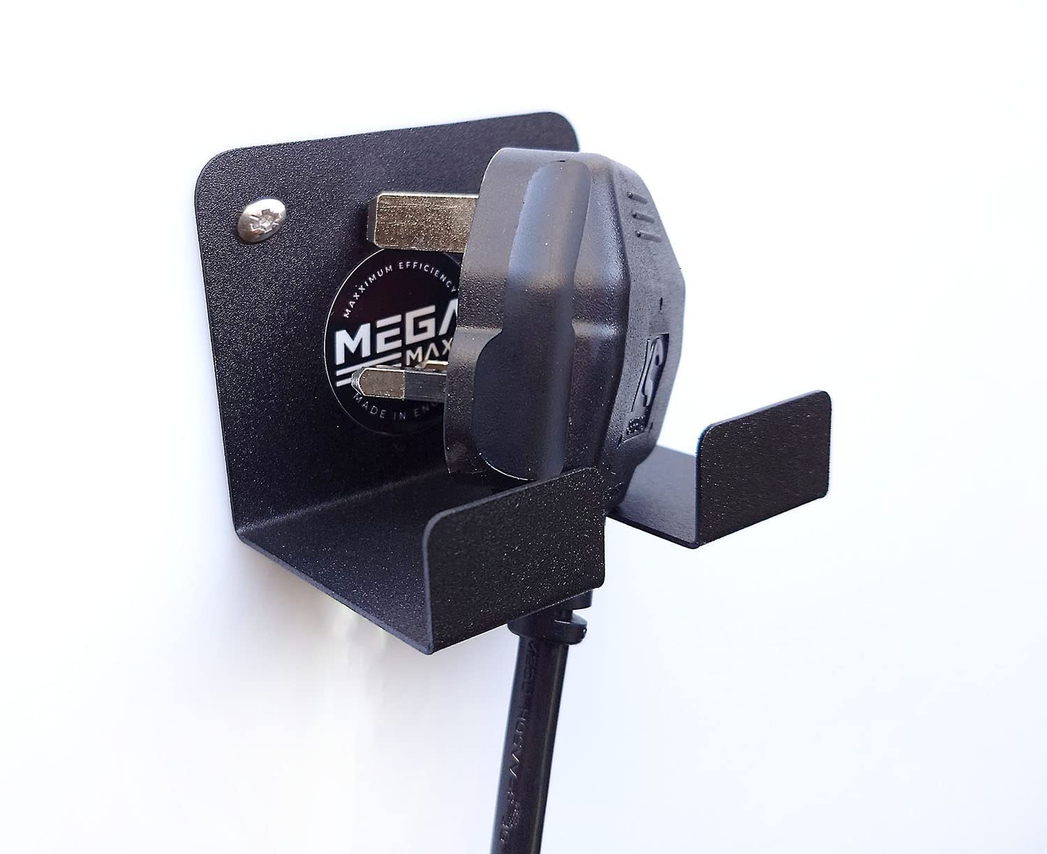 MegaMaxx UK Wall Mount Plug Holder (Pack of 3) - Electrical, Electronic, Storage, Efficient, Space Saver, Cable Tidy - Home, Garage, Shed, Workshop Tools, Warehouse, Industrial, Tidy, Solution