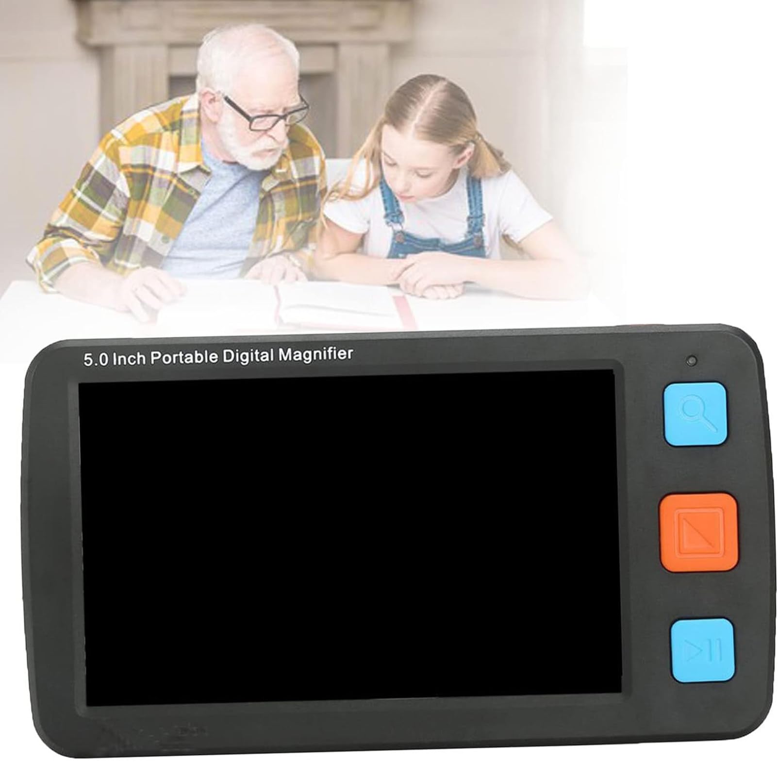 Portable Digital Magnifier Portable Electronic Reading Magnifier - 5.0 Inch Handheld Digital Magnifier, Max 32X Zoom and TV Output, 5 Levels Brightness & 17 Color Modes,Black