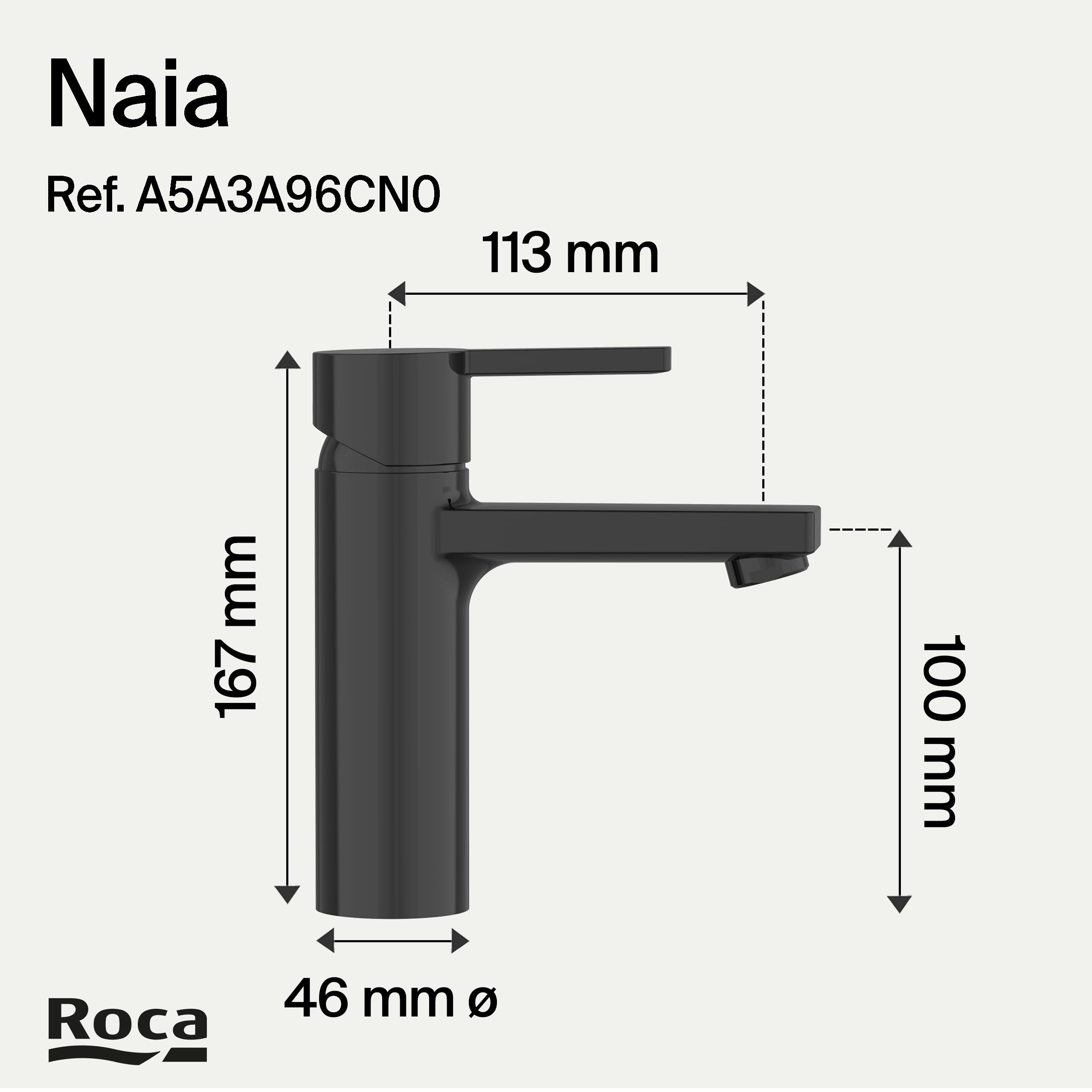 Roca Naia Grifería para lavabo con tecnología Cold Start, grifo monomando de repisa con enlaces de alimentación flexibles, mezclador de cuarto de baño de fácil instalación, negro titanio, A5A3A96CN0
