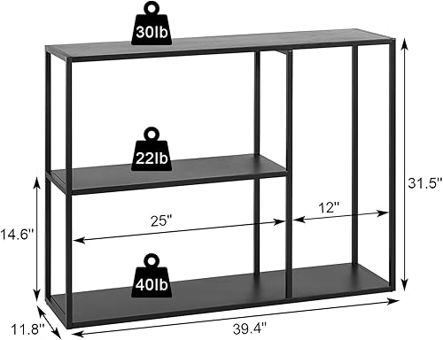 Miniatura 3 de Metal Console Table with 3 Tier Storage Rack,Entryway Table,Industrial Sofa Table,Narrow Entry Table,Hallway Sofa Table (Black)