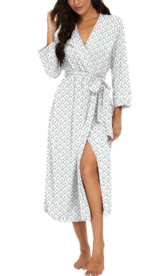 PrinStory Women Dressing Gowns Causal Kimono Robes Long Bathrobe Soft Womens 3/4 Sleeve Ladies Loungewear — view 28