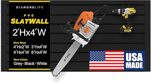 Miniatura 24 de DLDIRECT 96 x 48 pulgadas - Organizador de garaje con panel Slatwall: Estante de PVC montado en la pared resistente, paneles de listones