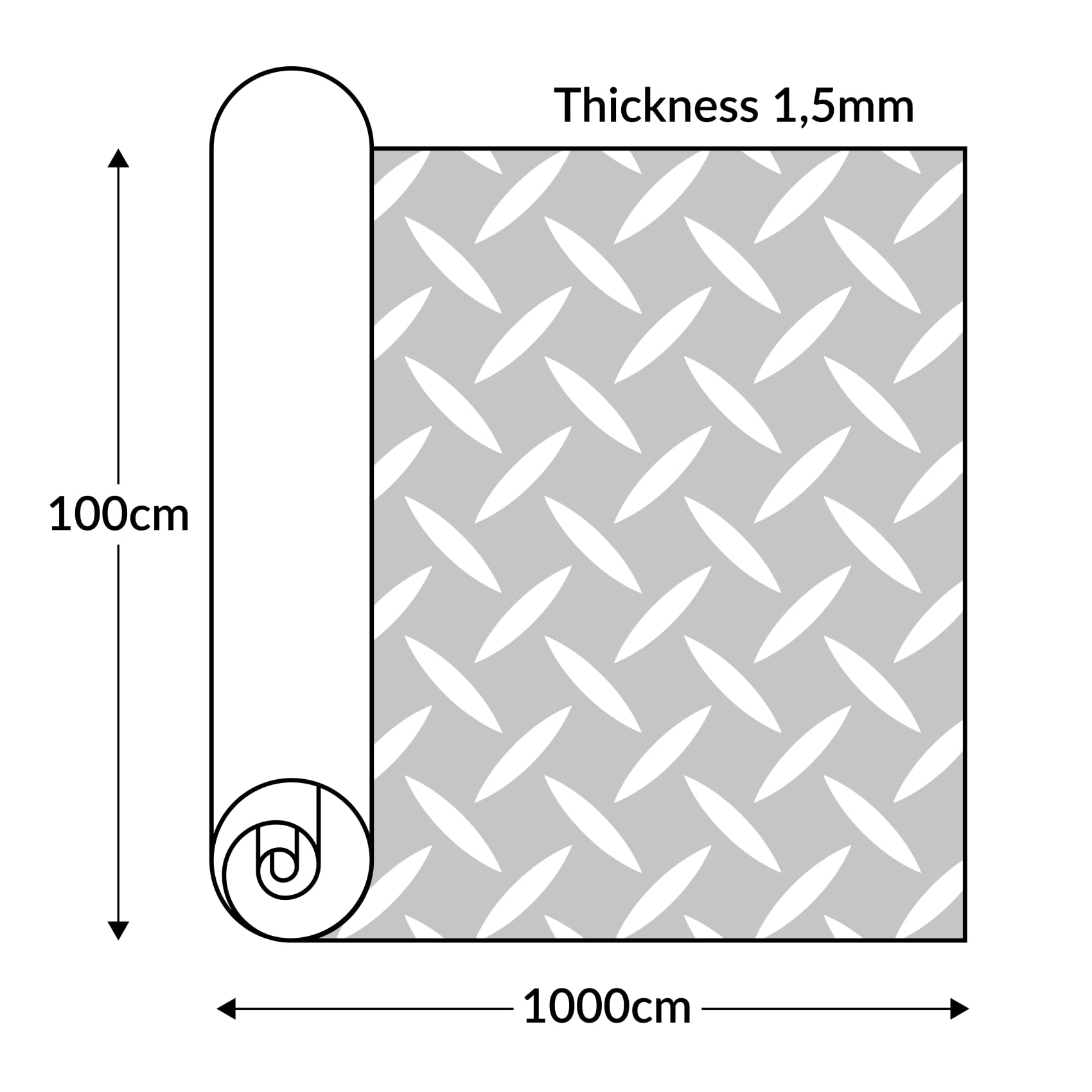 Revestimiento de suelo de PVC por metros, 1,5 mm, alfombrilla antideslizante, inodora, granulada, chapa estriada, a cuadros, antideslizante, chapa para lágrimas, color negro, 650 x 100 cm
