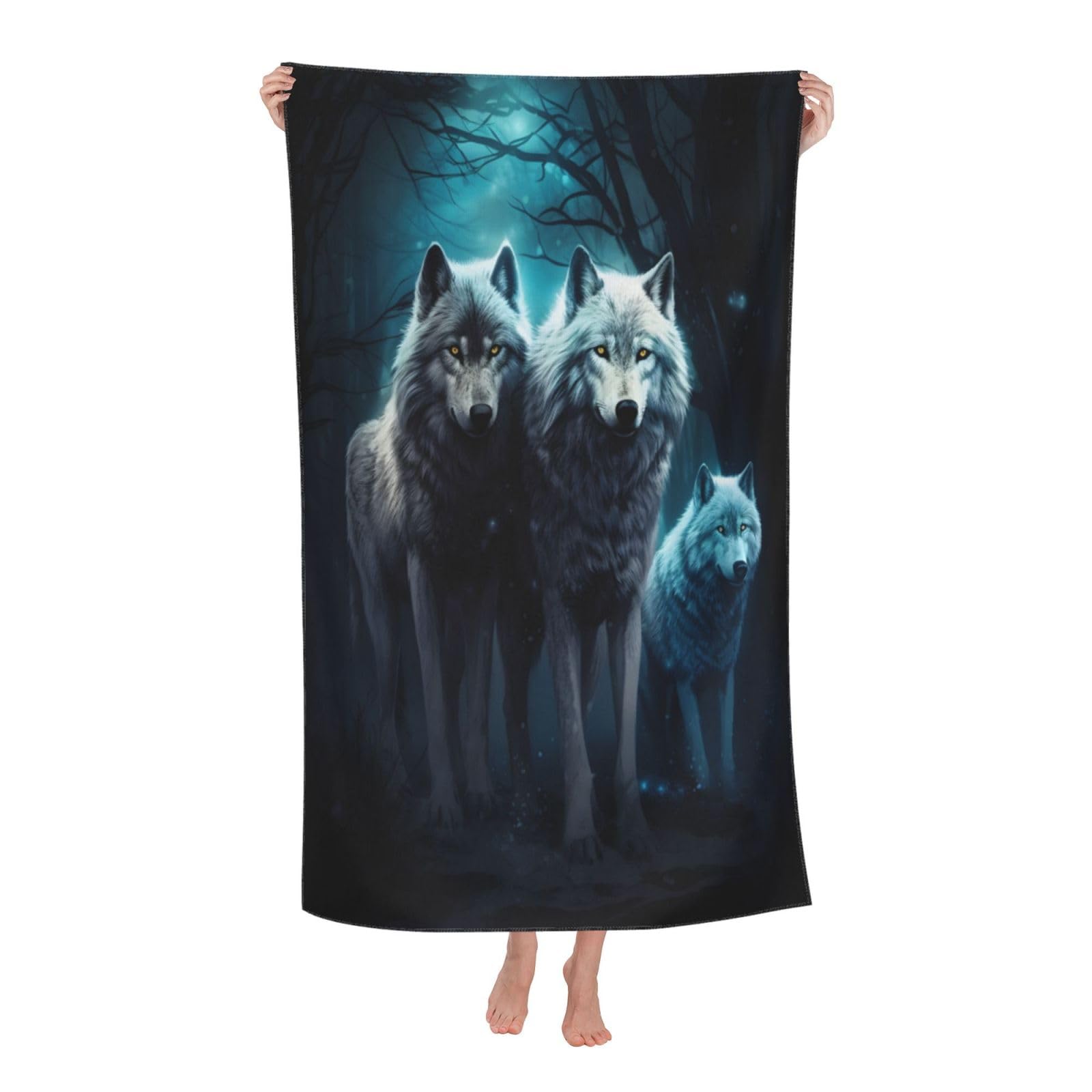 LSRCPD Beach Towels Animal Wolf And Moon Bath Swim Travel Pool For Adults Men 80X130Cm