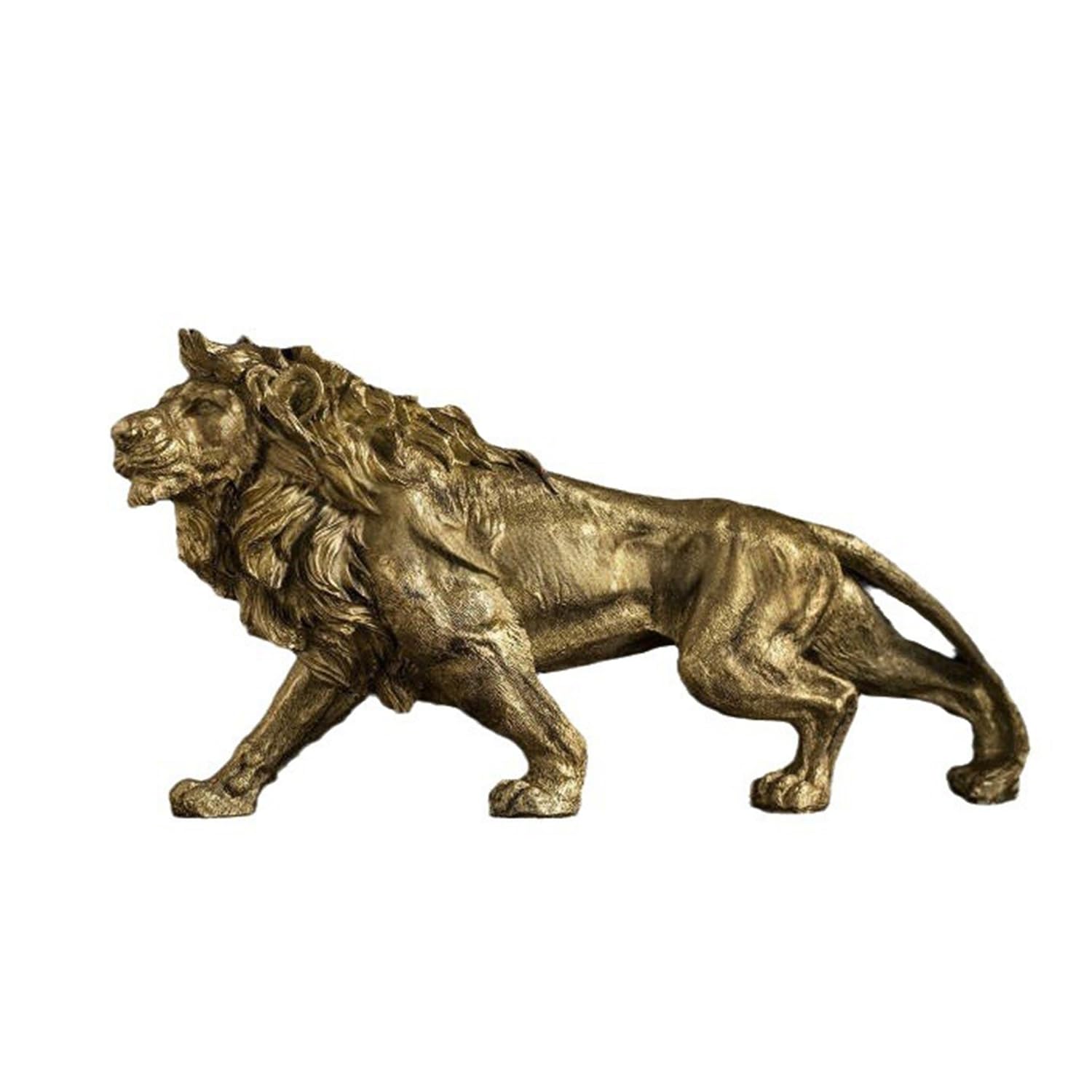 Statua di leone in resina, da collezione, 37 cm, scultura per casa, soggiorno, veranda, scrivania (oro, 37 x 10 x 18 cm)