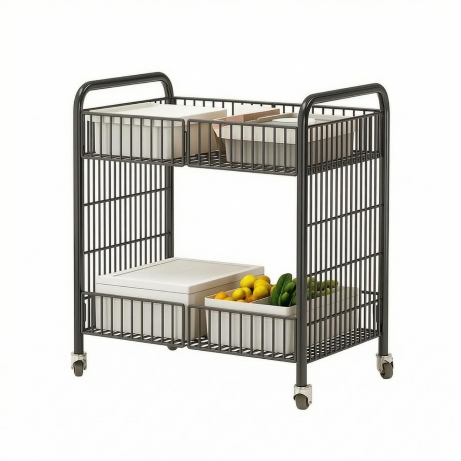 Gralara Carrello Espositivo a Due Ripiani Salvaspazio Carrello Pieghevole con Ruote Portatile per Commercianti, Ristoratori, Catering, Bianco, Piccolo