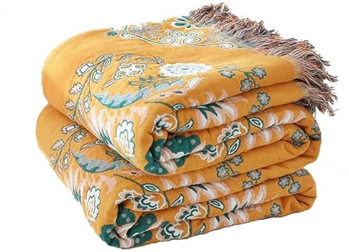 HOORDRY Manta bohemia para cama, 100 % algodón, súper suave, con estampado floral, manta decorativa para sofá, 60 x 80 pulgadas, para todas las estaciones, manta rústica vintage, adecuada para silla