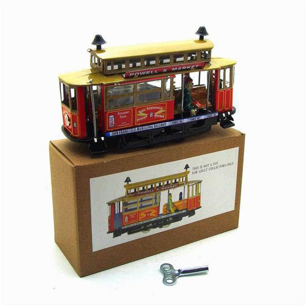Charmgle Vintage Wind-up Tin Toy Double-decker Tram Toys Small Playthings Adult Collection Xmas Birthday Gifts Pub Home Decor Red