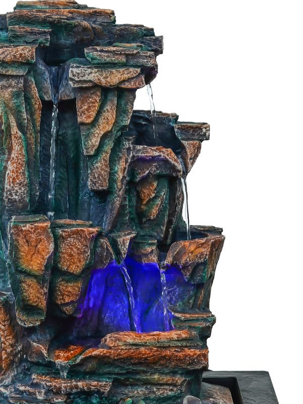 Image of Multicolor Polyresin Tabletop Designer 3 Step Indoor Water Fountain for Home Decor with LED, Speed Control Pump (Size: 36.5 x 28 x 57.5 CM | Weight: 3035Gram)