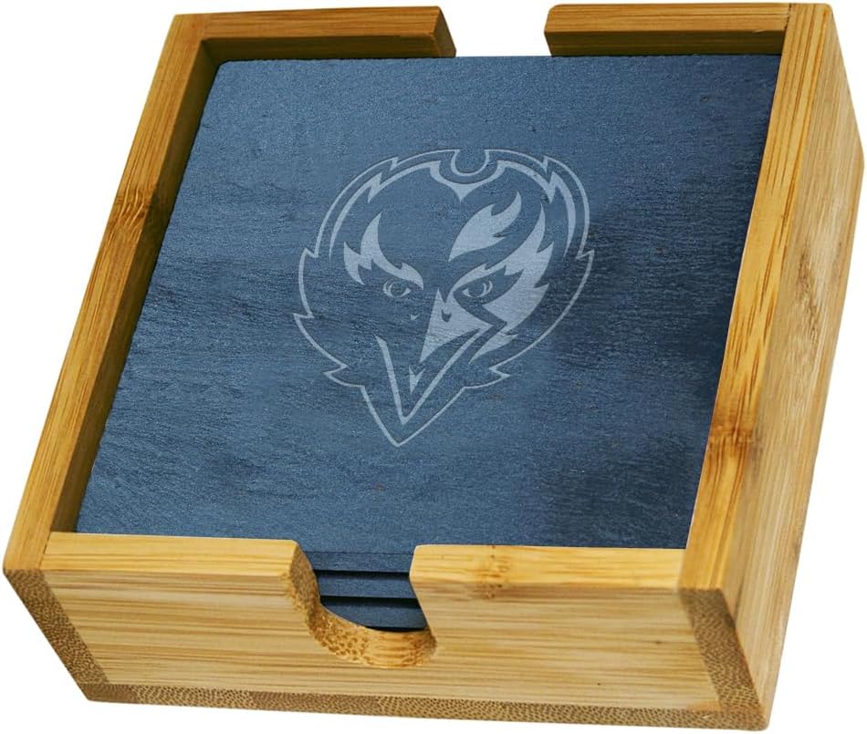 The Memory Company Officially Licensed 4-Pack Team Logo Slate Coaster Set with Wooden Holder, Baltimore Ravens