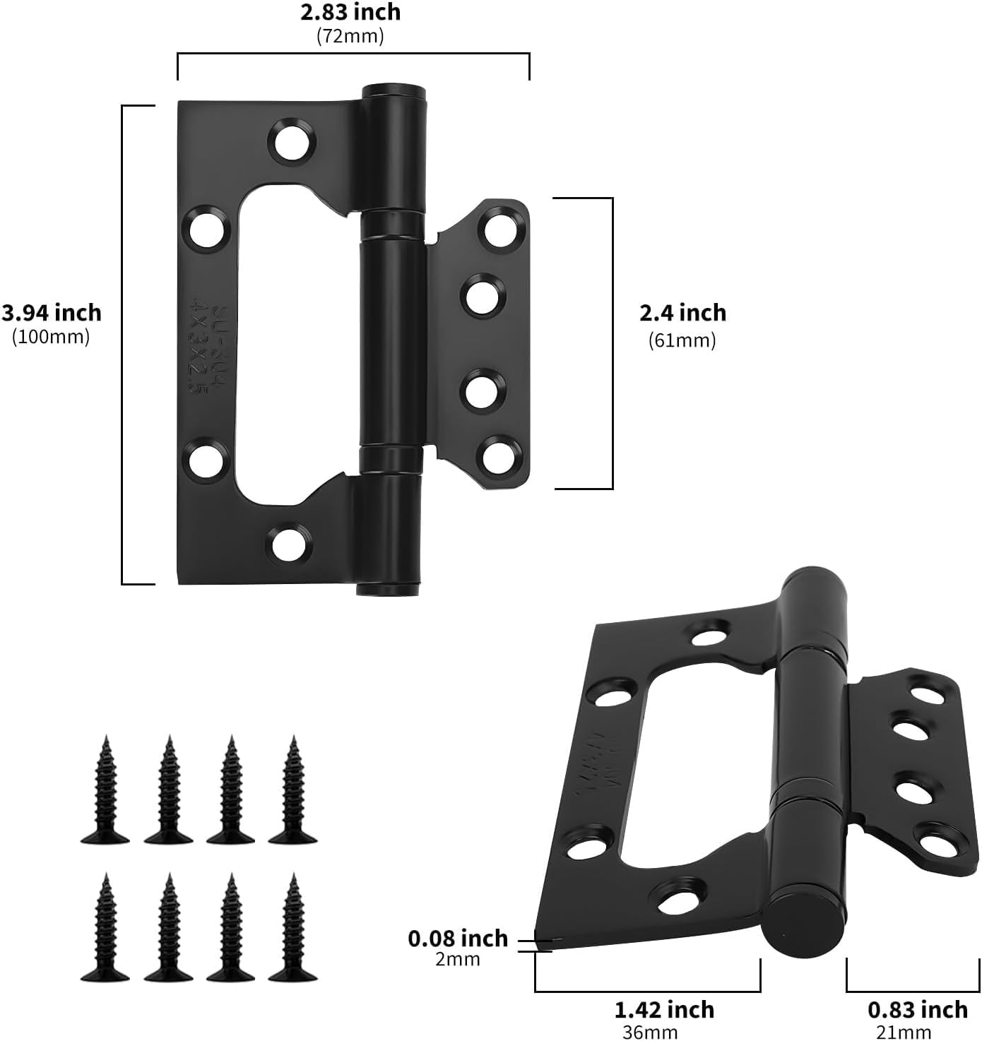 goldenwarm 48 Pack Matte Black Door Hinges 4inch x 3inch, Non-Mortise, Easy Installation for Both Interiors and Exteriors - Stainless Steel Door Hardware Flat Black Door Hinge, 3mm Thickness