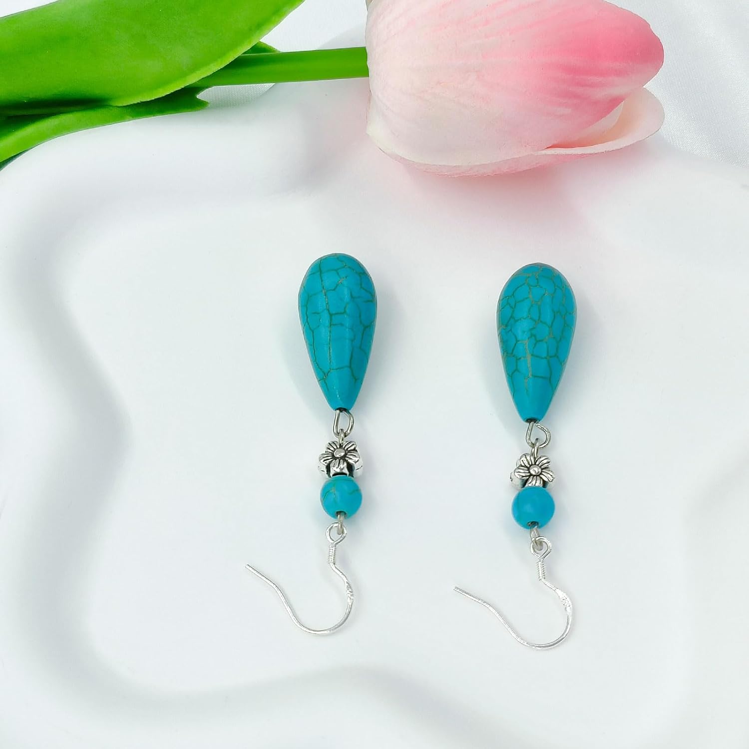 GLLBTPT Turquoise Dangle Earrings 925 Sterling Silver for Women Drop Earrings Boho Western Costume Jewelry for Women - Image 3