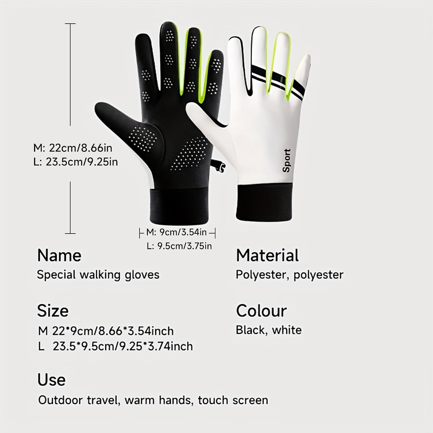 Winter Sports Gloves with Touchscreen Function, Water-Resistant, Anti-Slip Grip, Suit for Running, Cycling, Biking, Hiking, Driving, Walking, Typing, Freezer Work，Black and White