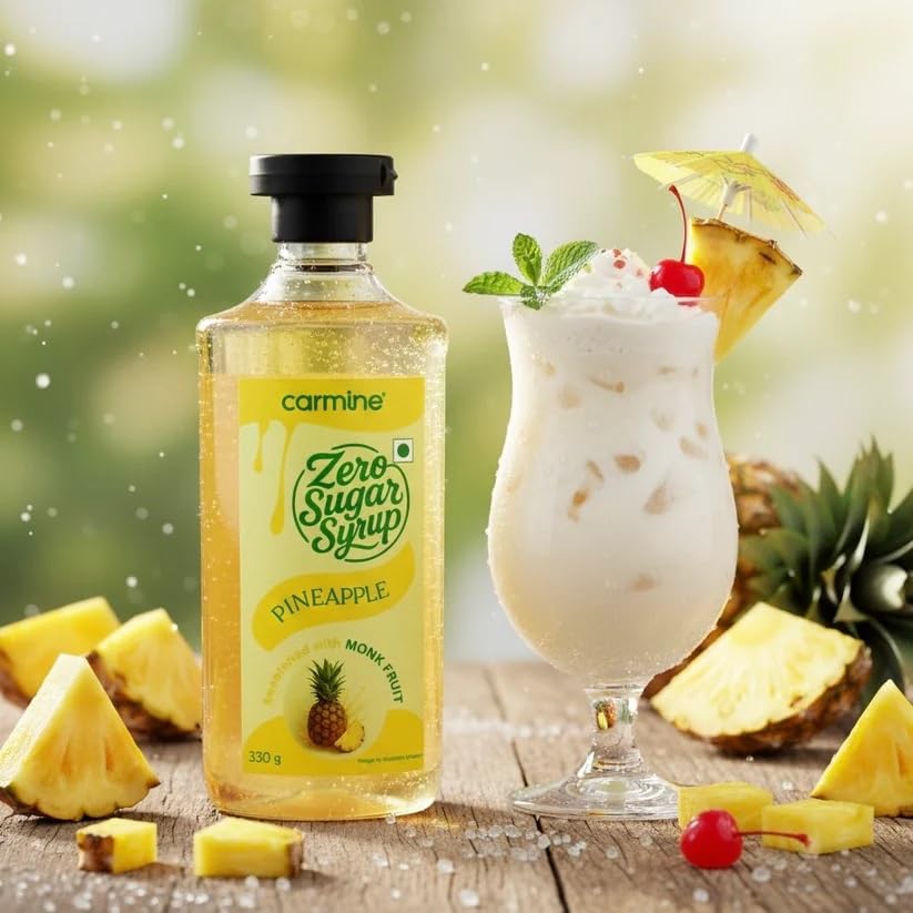 Image of Carmine Zero Suger Classic Pineapple Syrup - 330g | New & Improved Recipe | Sweetened with Pure Monk Fruit | Natural, Plant-Based Sweetener | No Added Sugar or Artificial Ingredients