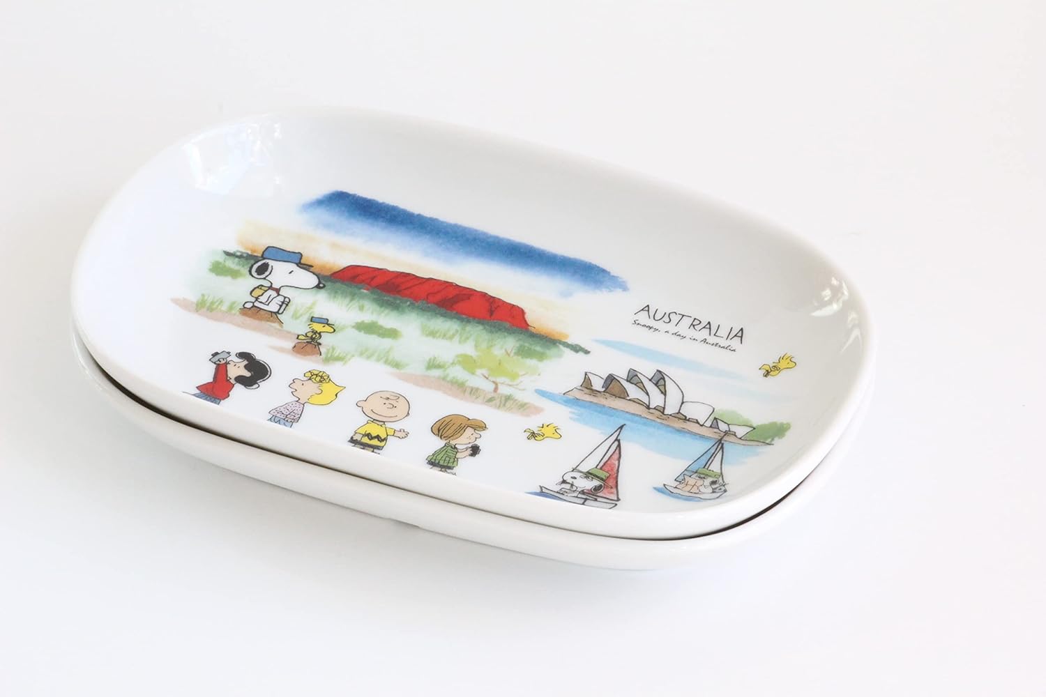 Shimizu Togyo Oval Plate Australia Canada Snoopy World Travel Series Set of 2 Patterns