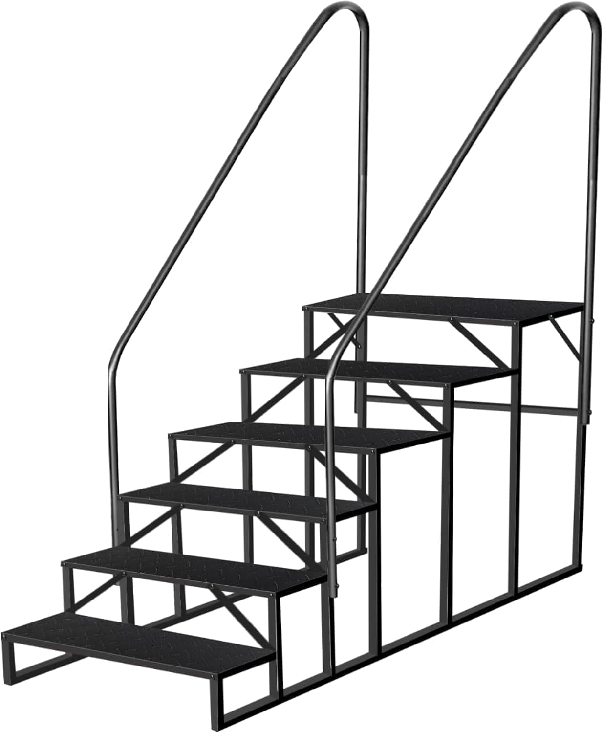 RV Steps with Handrails, 6 Step RV Stairs 660 lbs Load Capacity, Step Ladder with Anti-Slip Panel, Mobile Home Stairs for Travel Trailers Black