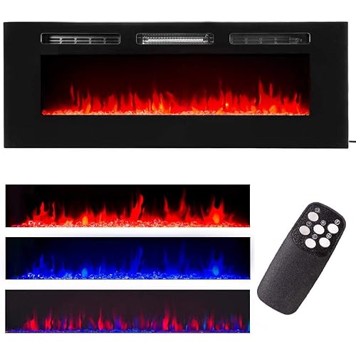 XtremepowerUS 60" Large Recessed Electric Fireplace Wall Mounted Electric Insert Heater Fireplace Color Flame Remote Control, 1500W