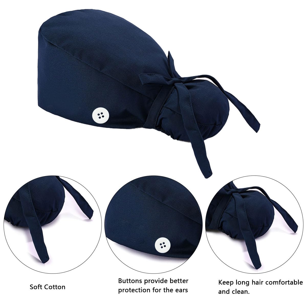 FZBNSRKO 8 Pcs Scrub Caps with Buttons,Adjustable Working Cap Bouffant Hats with Sweatband Adjustable Ponytail Pouch for Women(Mixed Solid Color 1)