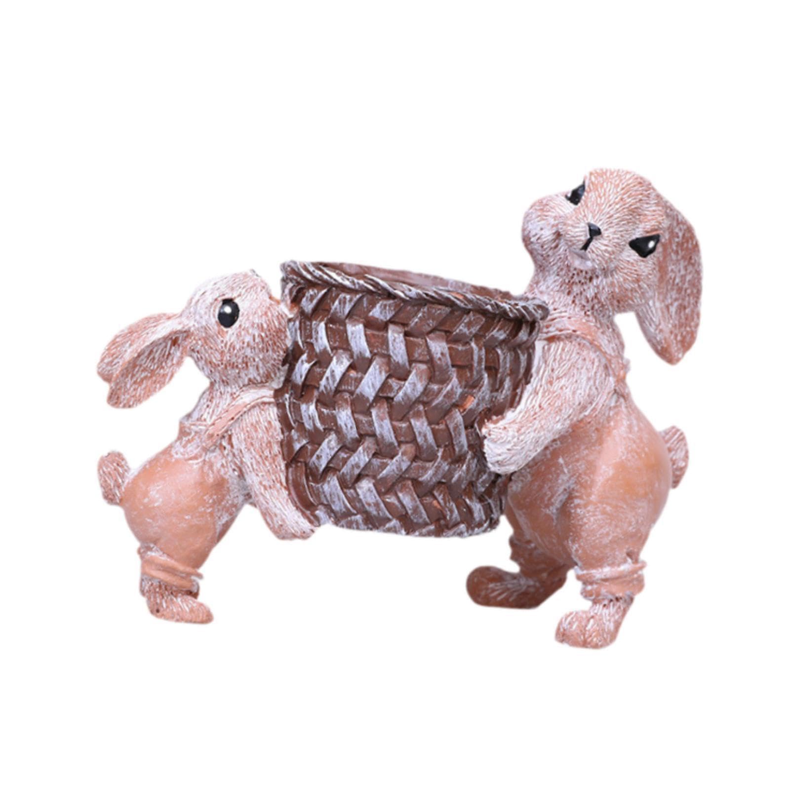 TWISAXC Whimsical Resin Rabbit Statue And Flower Planter Adding Cheerful Charm To Indoor Outdoor Celebrations Flower Pot Easter Basket Spring Easter Decoration