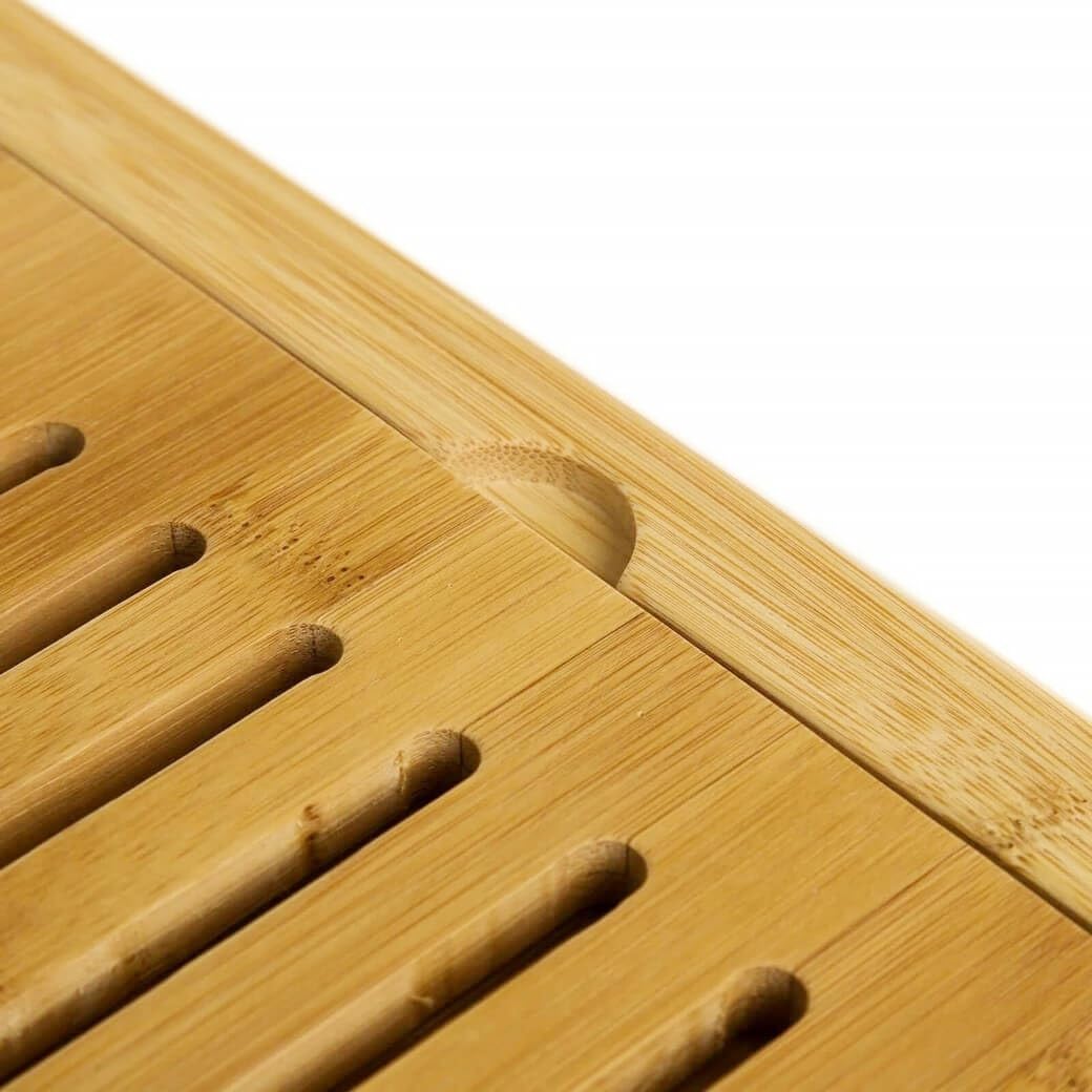 Tagliere per pane in bambù per cucina con vassoio raccogli briciole, robusto e resistente, 9 canali orizzontali 38 x 24 x 2 cm