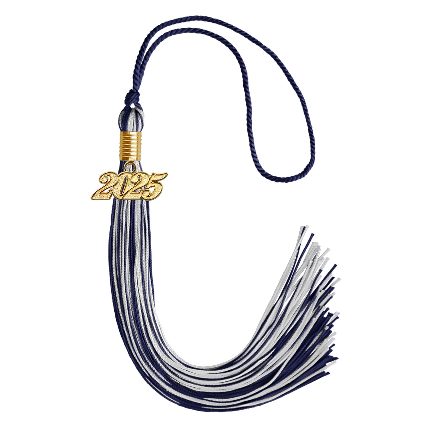 Endea Graduation Mixed Double Color Tassel with Gold Date Drop (Navy Blue/Silver, 2025)