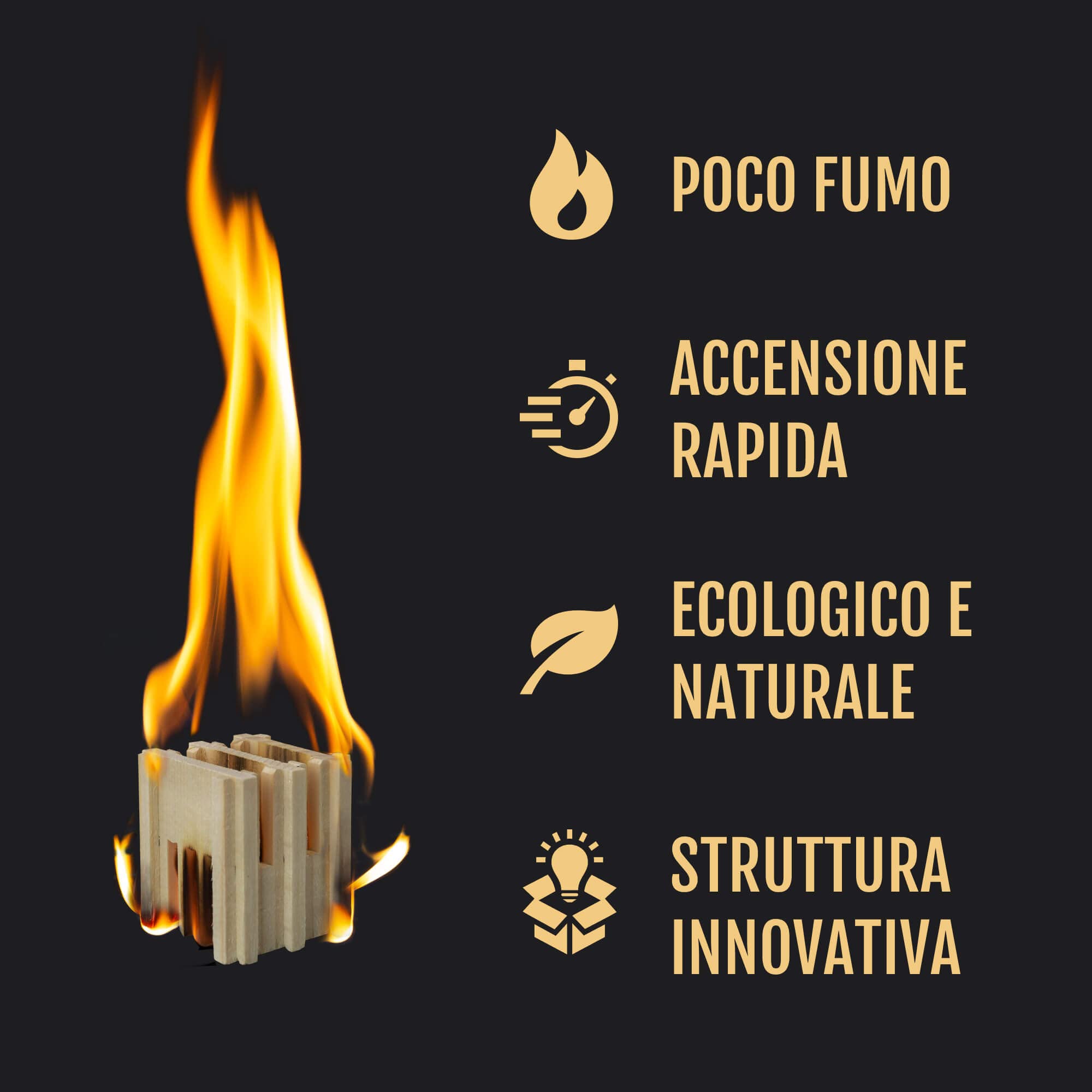 Accendifuoco naturale 100% di legno abete, indispensabile per accensione ecologica della vostra legna da ardere per stufa a legna, caminetto, forno pizza, barbec.