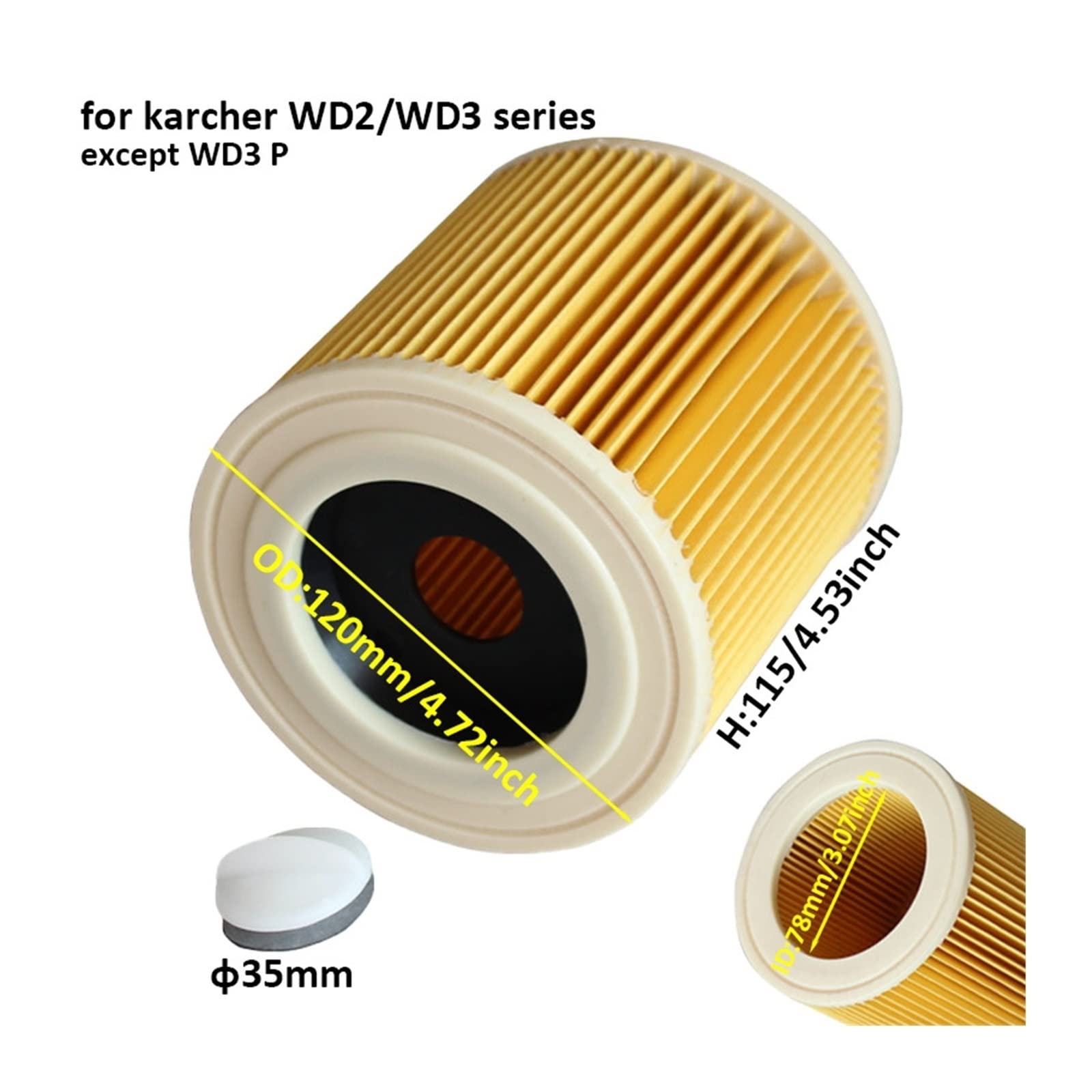 Bolsas de filtros de Polvo de Aire de Repuesto compatibles con Piezas de aspiradoras Karcher Cartucho Filtro HEPA WD2250 WD3.200 MV2 MV3 WD3 (Color : HXL2030)