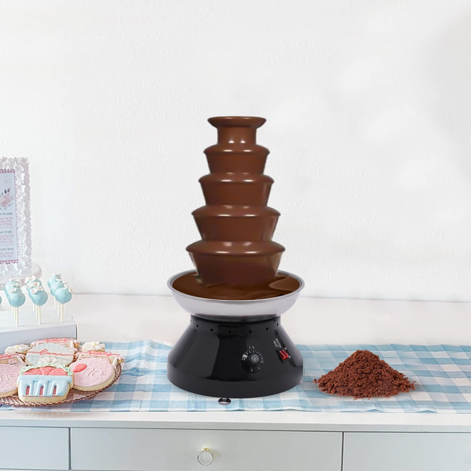 Fuente de Chocolate Comercial Torre de Chocolate Caliente 5 Pisos 7 lb Gran Capacidad Acero Inoxidable Calentador de Chocolate para Nacho Queso Licores Fiesta Boda
