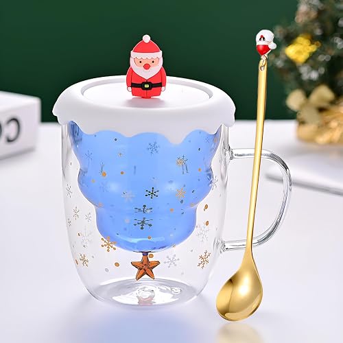 Syfunlv Tasse de Noël mignonne - Cadeau de Noël - Tasse en verre à double paroi 