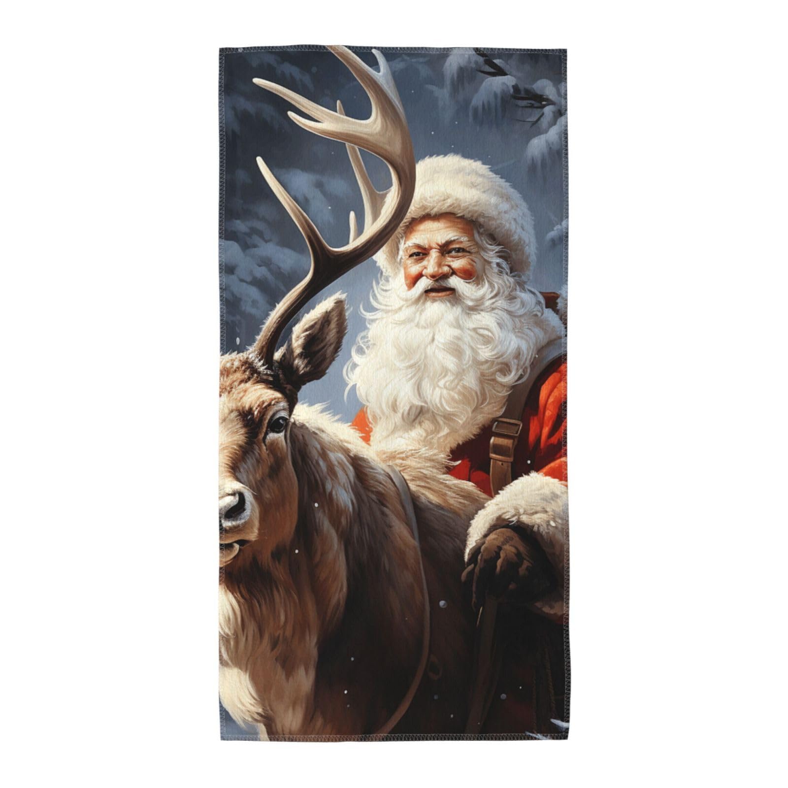 FodPand Microfiber Hand Towels for Bathroom, Soft Absorbent Decorative Face Towel Santa Claus and Deer Elk Guest Bath Towel 12"X24" Kitchen Dish Towel for Bathroom Kitchen Hotel Gym Spa Towels