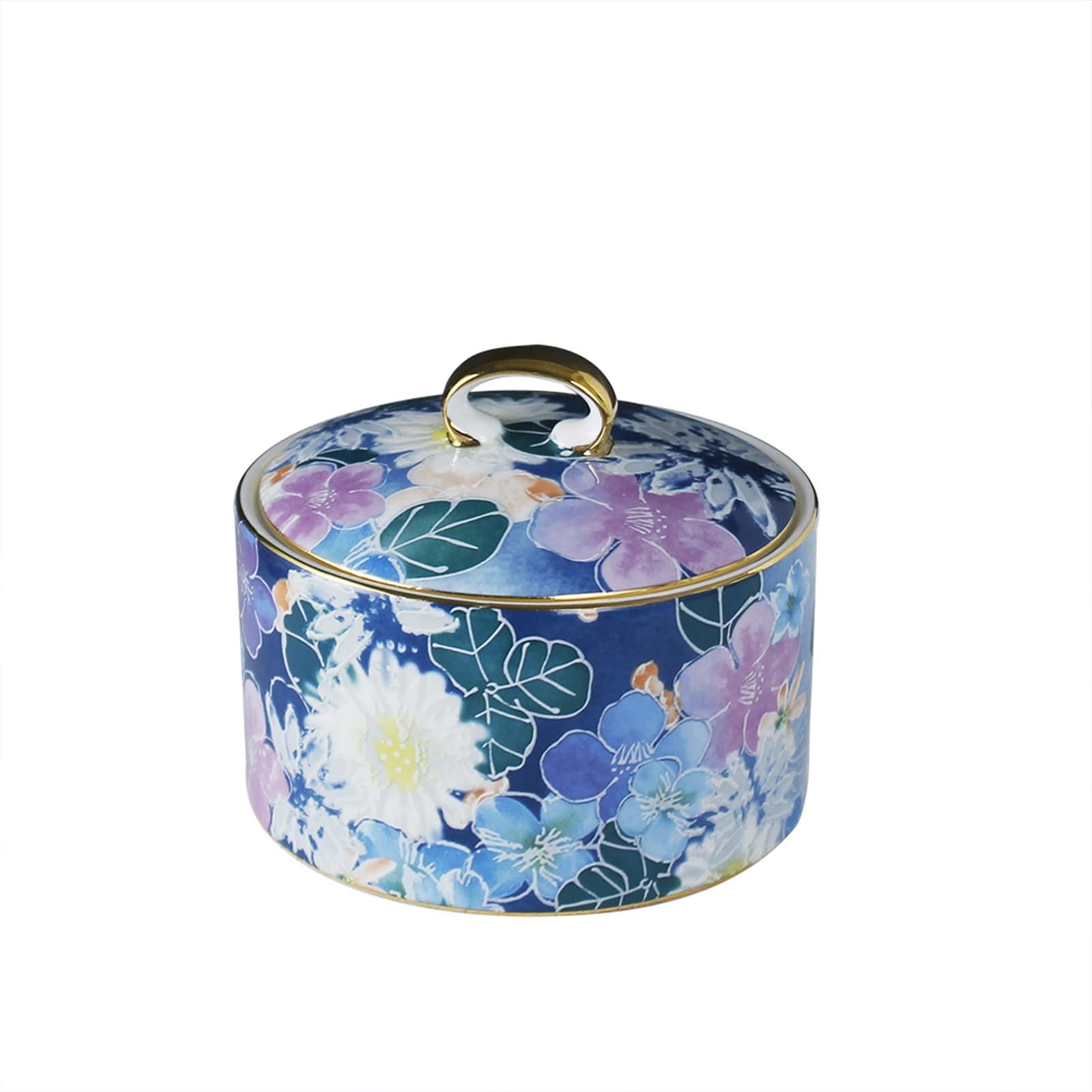 Zuckerschale Runder Blauer Zuckerbehälter Farbe Blume Zucker Schüssel Gewürztopf Gewürzbehälter Gewürz Jar mit Deckel Küchenzubehör Zuckerdose