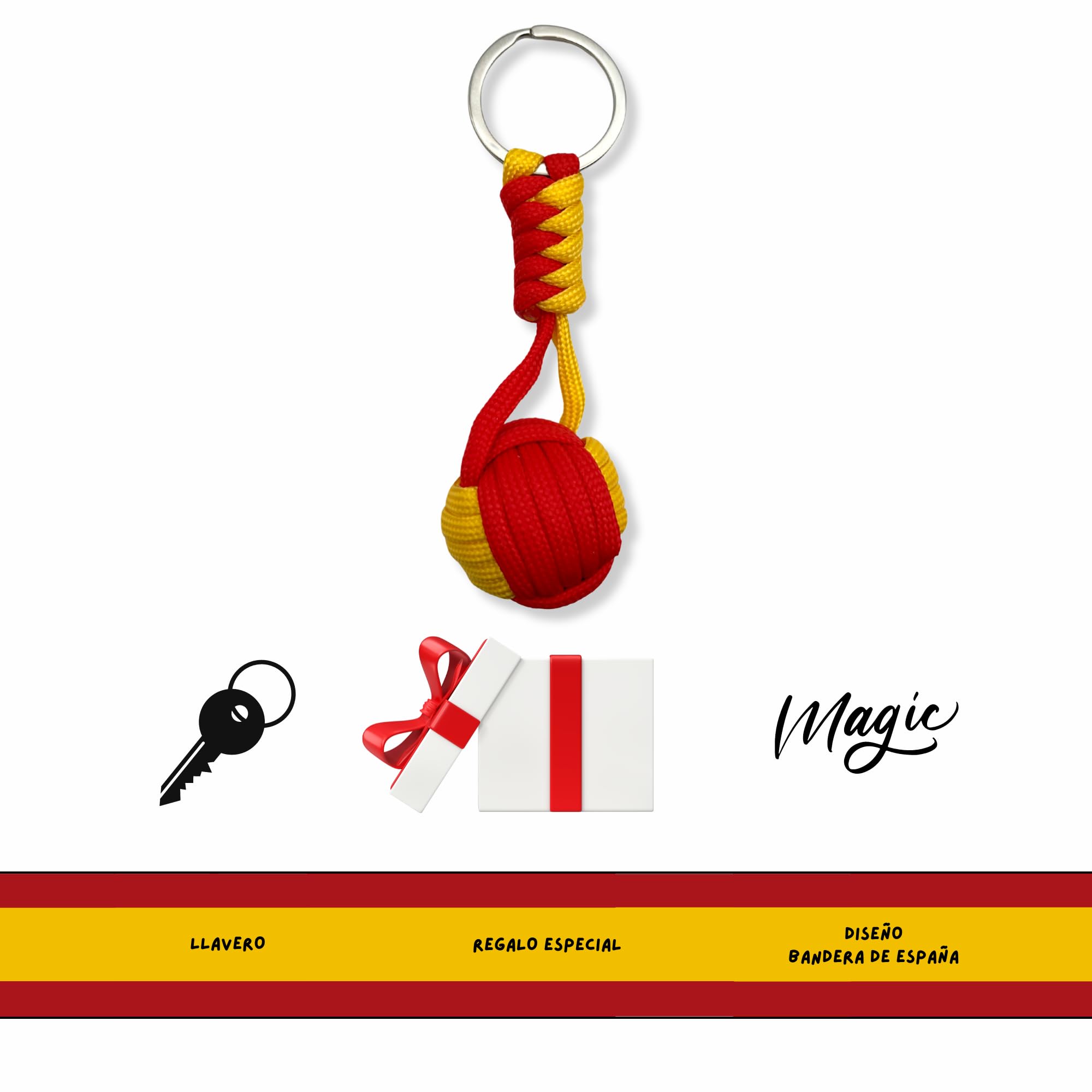 Llavero bola de cuerda bandera España, Llavero patriótico, 1 Unidad, Rojo - imagen 4